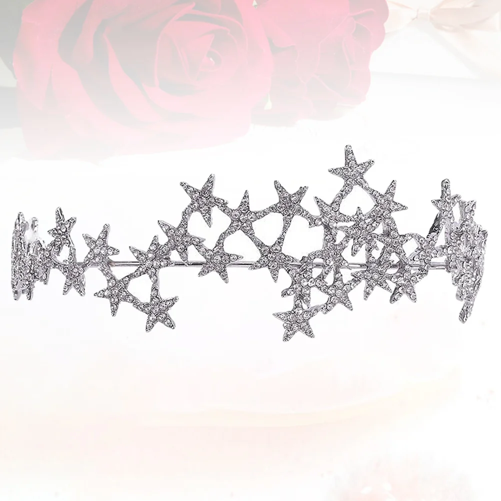 

Crown Hair Hoop Women Rhinestone Pentagram Design Bridal Headdress For Wedding Party Birthday Banquet Thick Thin Hair