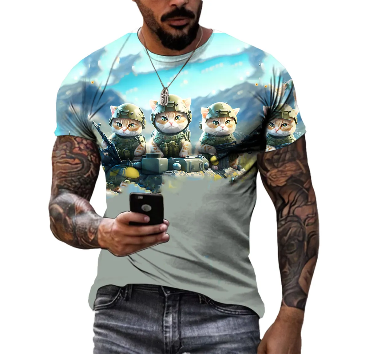 New Trend Cartoon Military Vehicle Men\'s T-shirt 3d Digital Print Hip Hop Crewneck Short Sleeve High-quality Quick-drying Shirt