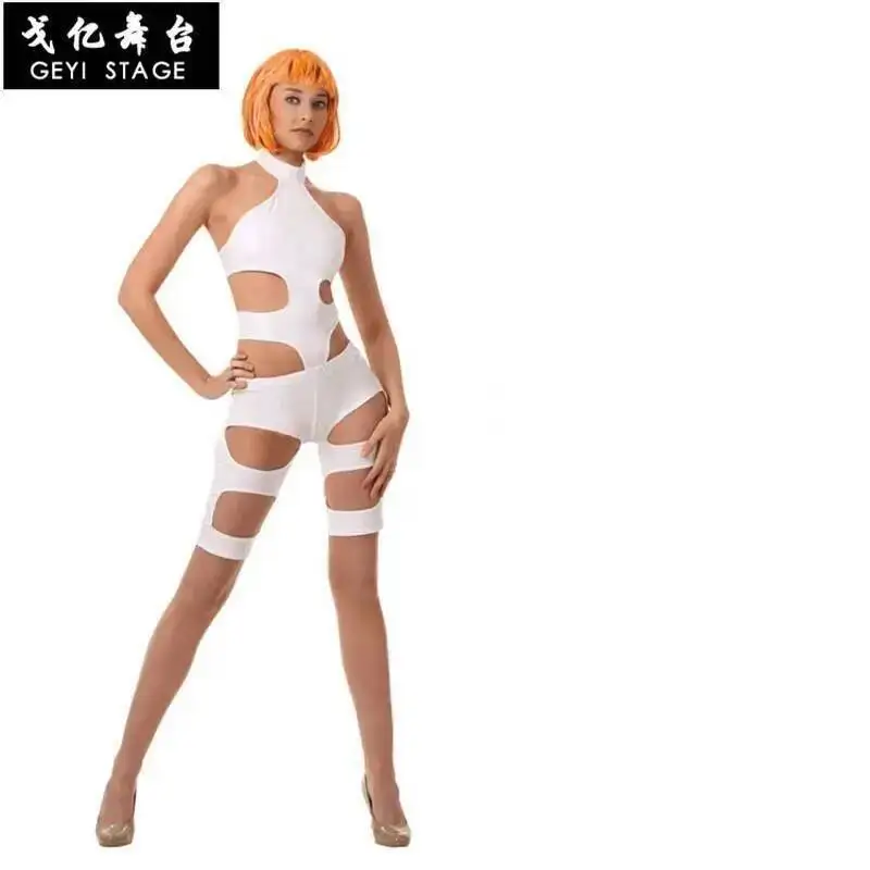 

Leeloo The Fifth Element Orange Strap White Jumpsuits Movie Cosplay Costume Props Halloween Party Vest For Women and Men