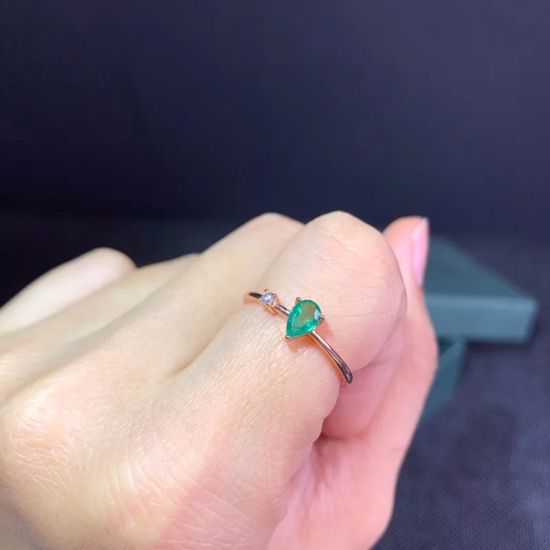 Natural Emerald 4*6mm Engagement Rings for Women Wedding Rings Water Drop Design Luxury Jewelry