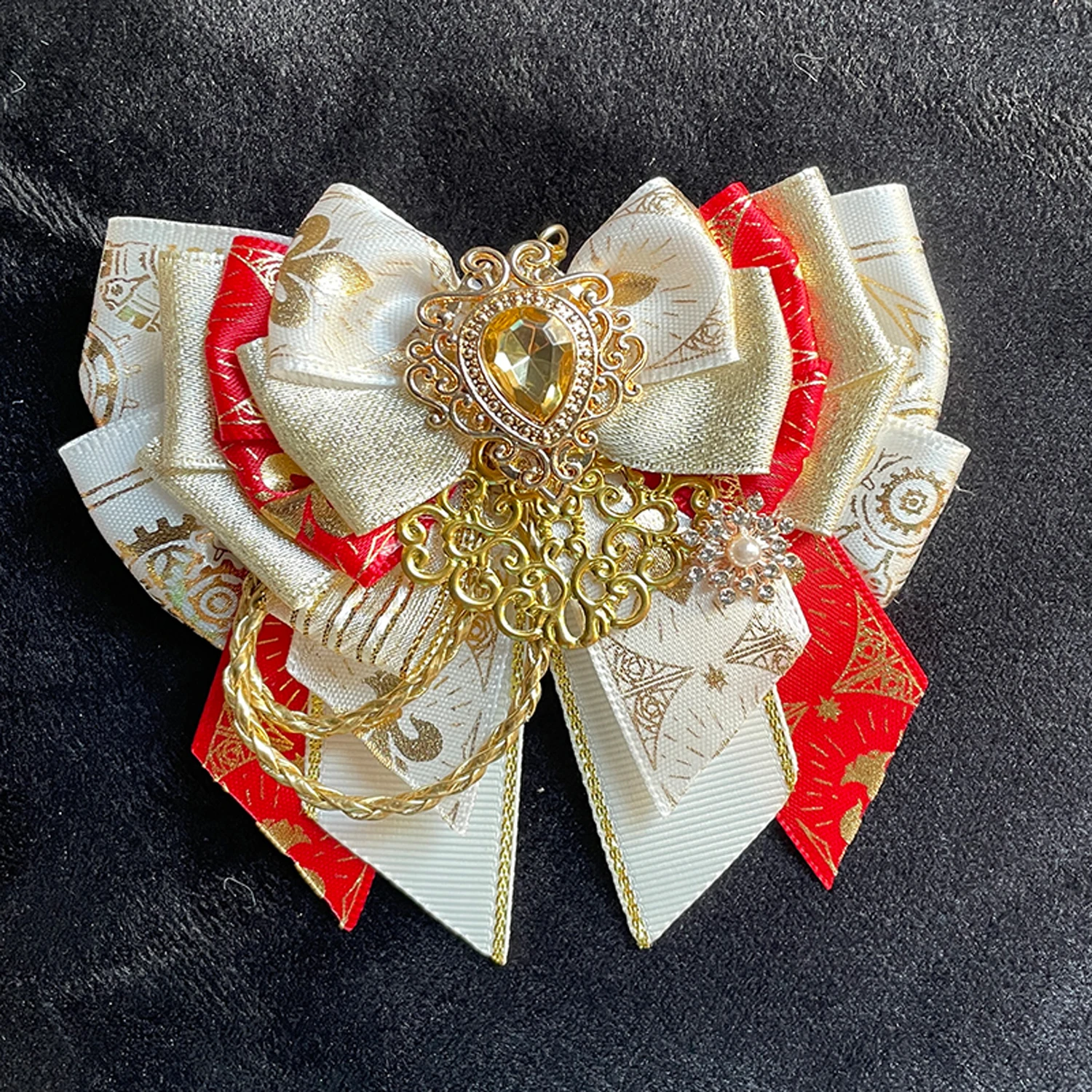 

Pure Handmade Lolita Bow Tie Anime Concert Support Stick Bowkont Luxury Rhinestone Brooch Women's Shirt Collar Flowers Jewelry