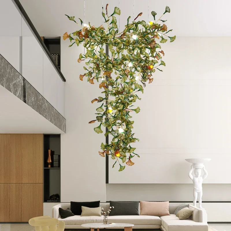 

Modern Glass leaf chandelier Luxury Chandeliers Custom Ginkgo Leaves High-end Hanging Lights for Hotel Hall Gallery Lighting