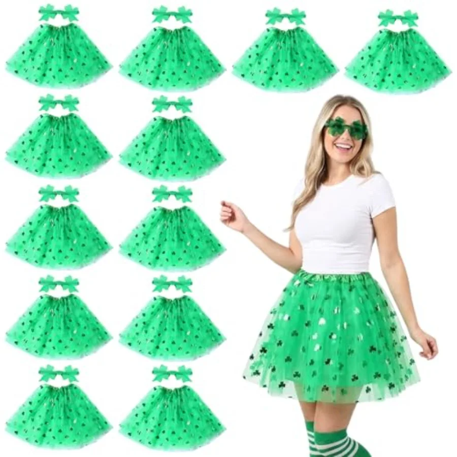 

Юбки-пачки ко Дню Святого Патрика с очками в виде клевера для женщин, 3-слойные балетные пачки из фатина, зеленый модный аксессуар для вечеринок