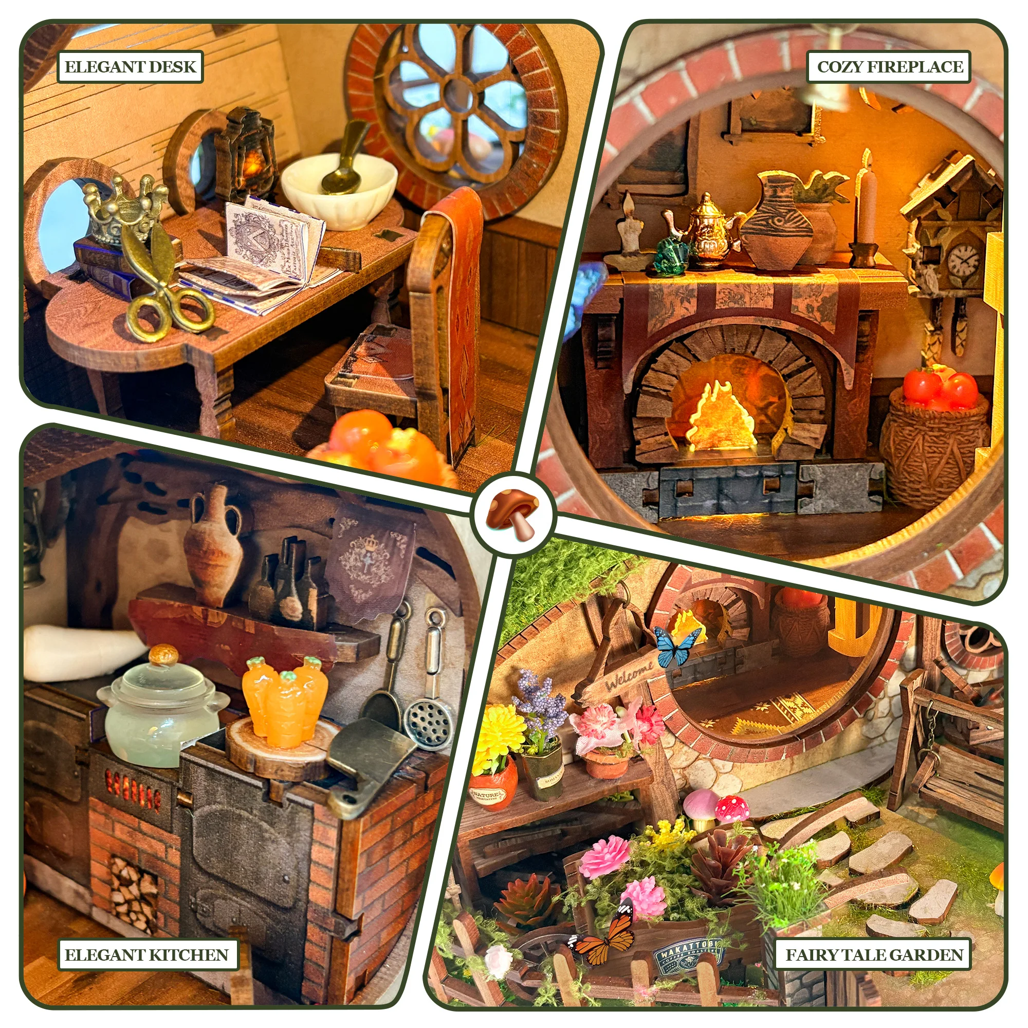 Zestaw DIY Magiczny Pierścień DIY Drewniany Domek Figurki Miniatury Zestawy z Oświetleniem LED Dekoracja na Biurko do Domu Prezent dla Dorosłych