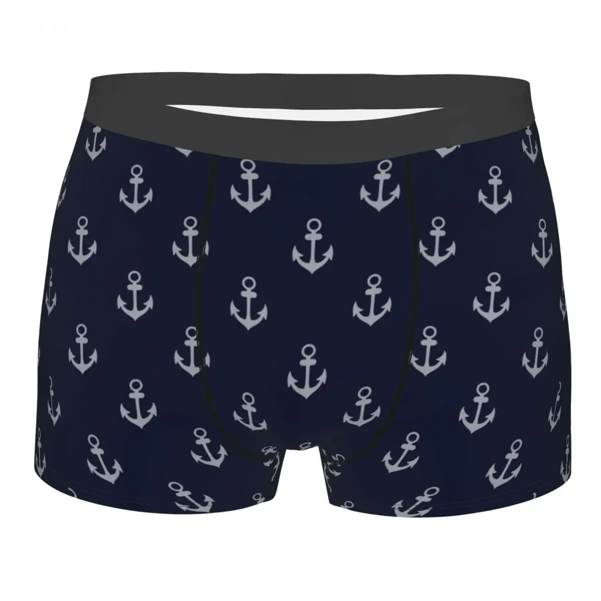 Novelty Boxer Shorts Panties Men Blue Anchors Aweigh Nautical Underwear Soft Underpants for Male Plus Size