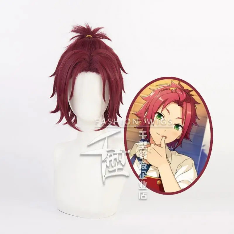 Game Ensemble Stars Isara Mao Cosplay Wigs Wine Red Short Hair Heat Resistant Synthetic Halloween Party Accessories Props