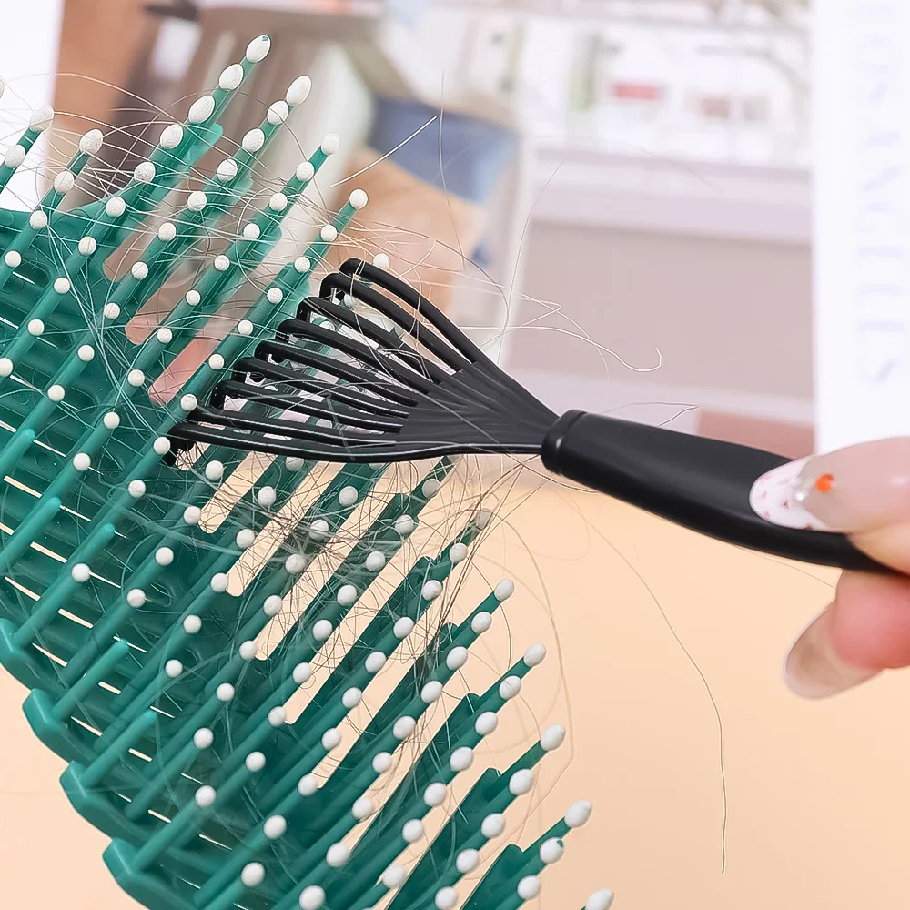 Kleiner Kunststoff-Kammreiniger, integrierte Haarbürste, Haarentferner, Haushaltsbürste mit Griff, Reinigungsbürsten, speziell für Echthaarperücken – Detail 6