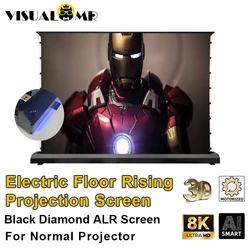 VisualMr Electric Floor Rising ALR Black Diamond Projection Screen 3D/4K Ambient Light Rejecting for Normal Projector 72-150inch