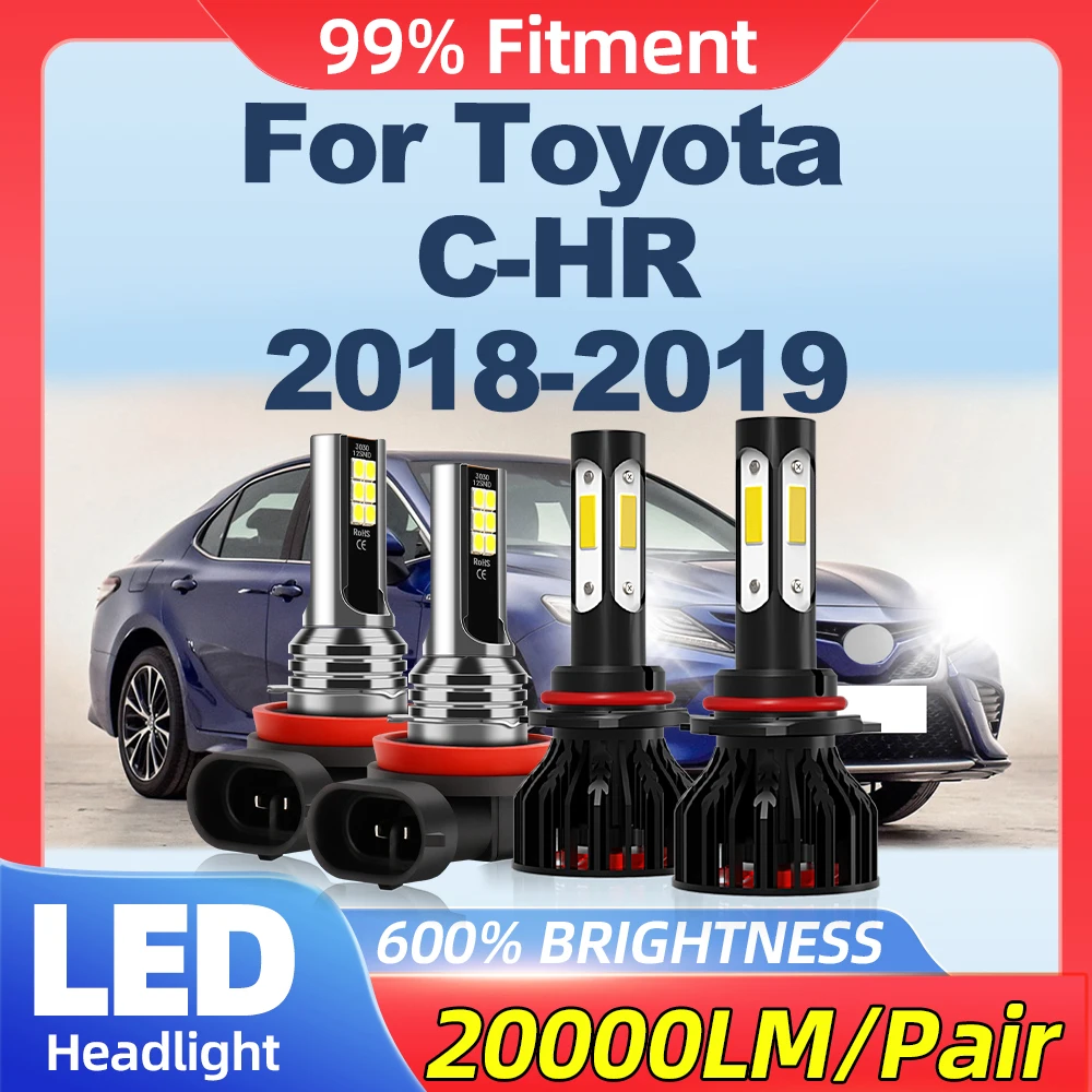 

40000LM LED Headlight Bulbs 240W Super Bright Car Lights 6000K White Auto Fog Lamps 12V Plug And Play For Toyota C-HR 2018 2019