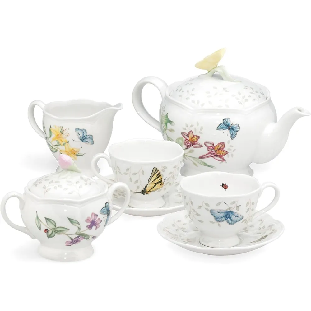 

White Lenox Butterfly Meadow 8-Piece Tea Set for Two