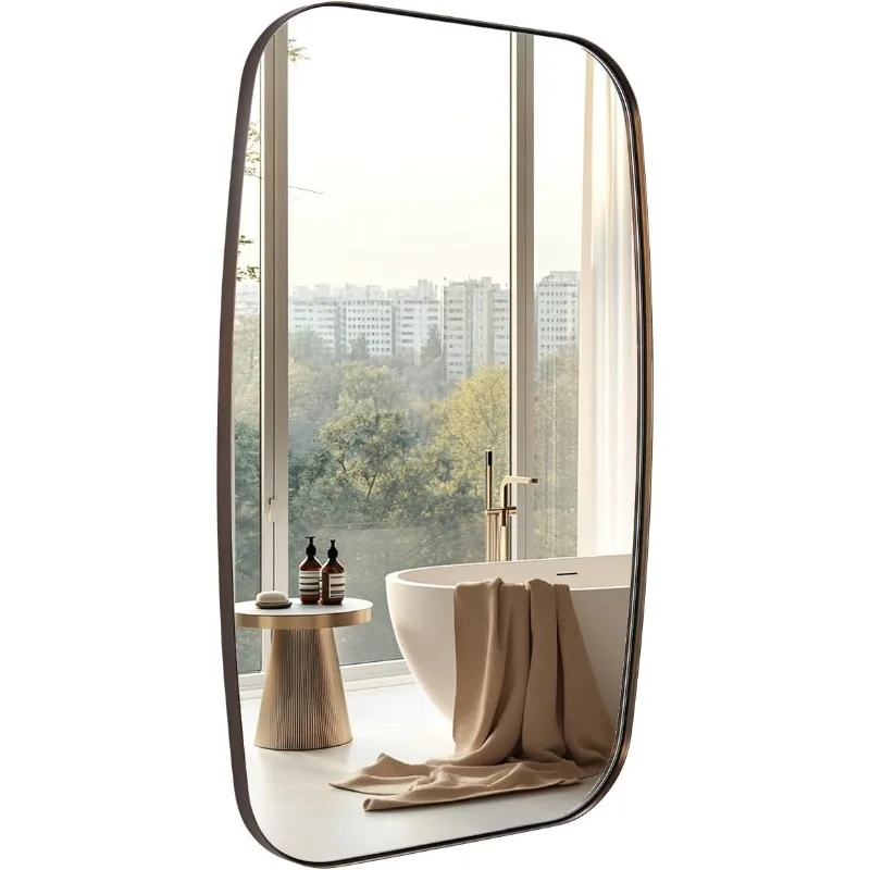 Bronze Bathroom Mirror, 24x36 Inch Bronze Oval Mirror for Bathroom with Stainless Steel Metal Frame, Oblong Mirror for Bathroom