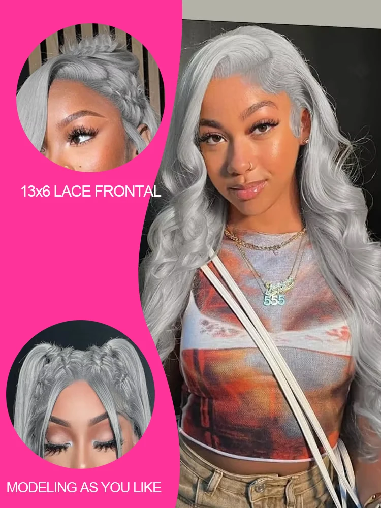 فضي رمادي ملون خصلات الشعر المستعار الإنسان الجسم موجة 13x6 HD الدانتيل الباروكات الأمامية موجة المياه ريمي الشعر البرازيلي تأثيري 613 باروكات الإنسان