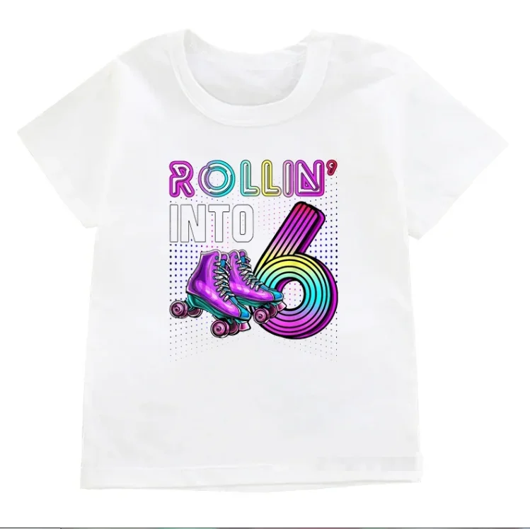 Funny T-shirt for 6-12 Roller Skating Print Kids Rollin Into Clothing Baby New Fashion White T-shirts Street Trend Tees Tops