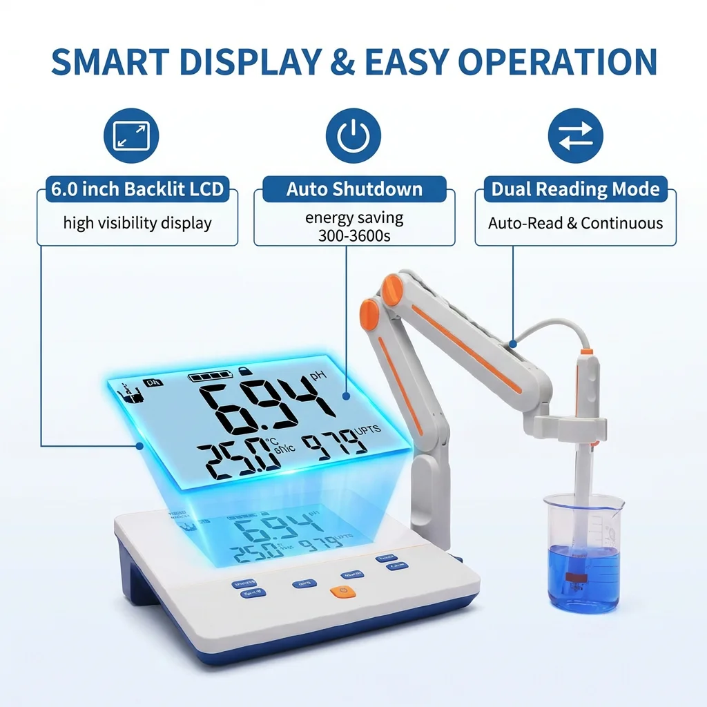 

PH200EM OEM Benchtop pH Analyzer 6.0" LCD Display 0.01pH High Resolution Auto Manual Calibration