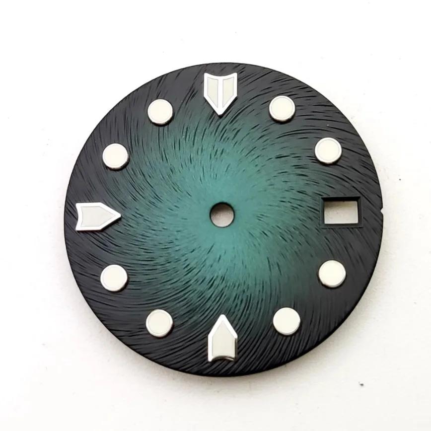 หน้าปัดสีไล่ระดับสี28.5มม. สีเทาสีดำสีน้ำเงินไม่มีโลโก้สีเขียวเรืองแสงเหมาะกับ NH35/NH35A/NH36อุปกรณ์เสริมสำหรับนาฬิกา