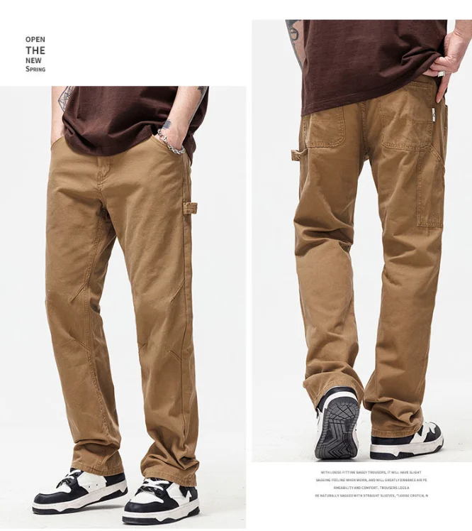 ล้างกางเกงคาร์โก้สไตล์อเมริกันกางเกงยีนส์ High Street กางเกงคาวบอยวินเทจ