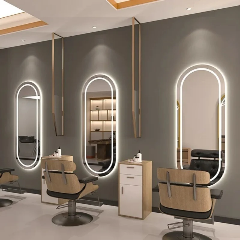 Mirror with lamp hanging on the wall Single-sided hair salon mirror Perm and dye hair salon mirror