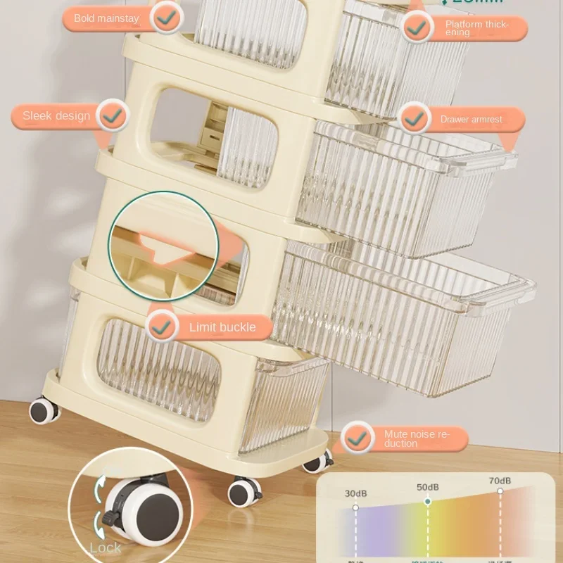 Acrylic Drawer Type Snack Rack Multi Layer Trolley Mobile Kitchen Storage Transparent Miscellaneous Organizer Clear Design