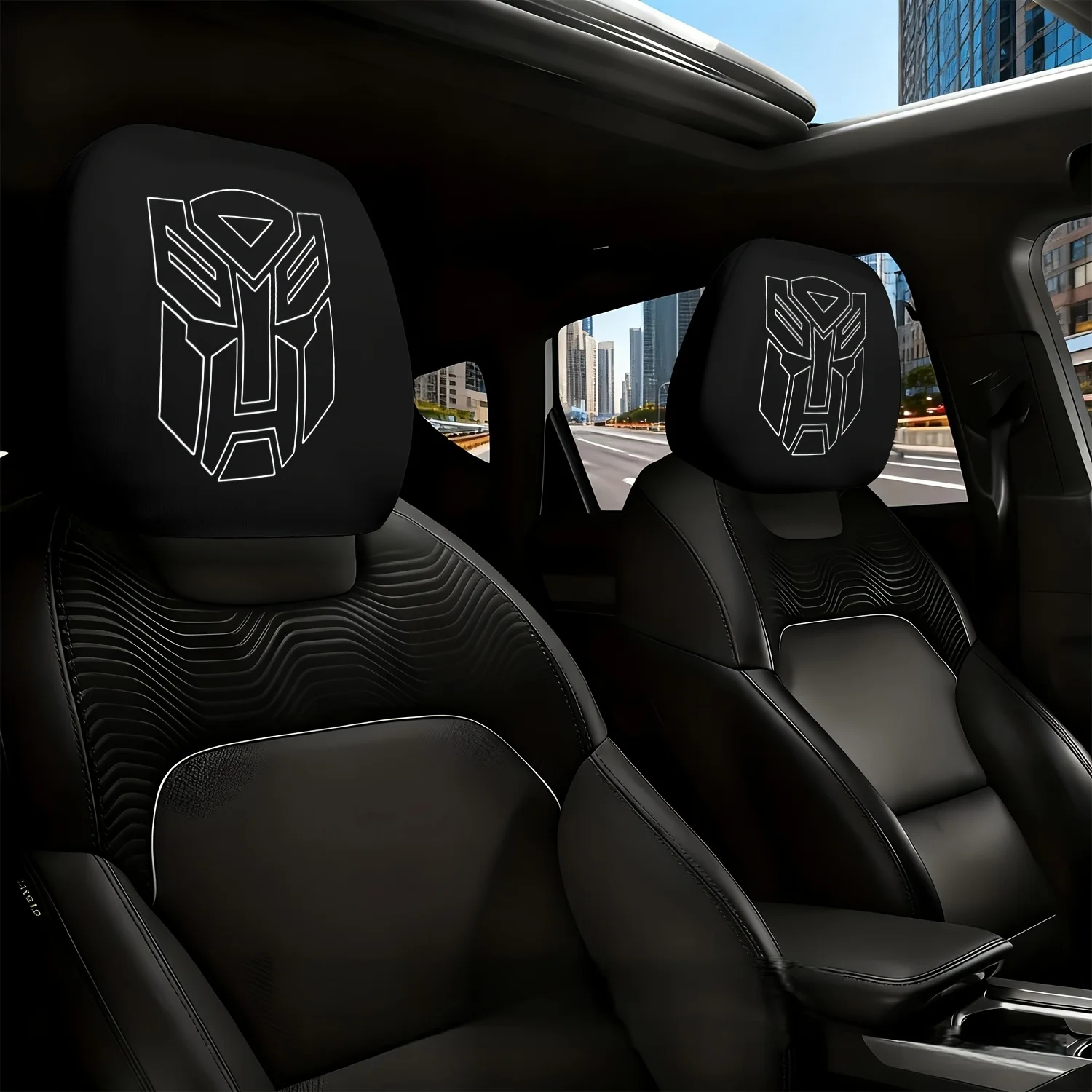 2 Stück Transformers Logo Kopfstützenbezüge, universelles Zubehör für die Innendekoration von Auto- und LKW-Sitzen – Detail 2