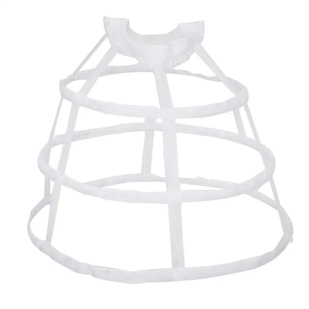 

Women 3 Hoops Pannier Petticoat Hollow Out Birdcage Skirt Wedding Bridal Ruffles Wide Waistband Crinoline Slip Underskirt