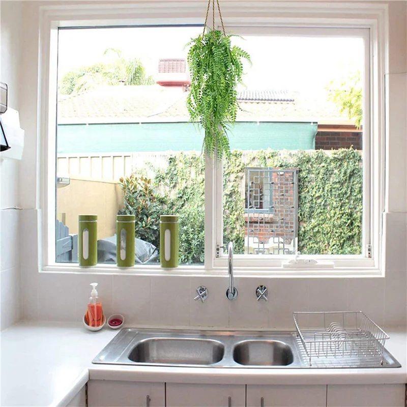 

A64K 9 Pcs Artificial Hanging Ferns Plants Vine Fake Ivy Boston Fern Hanging Plant Outdoor UV Resistant Plastic Plants(Green)