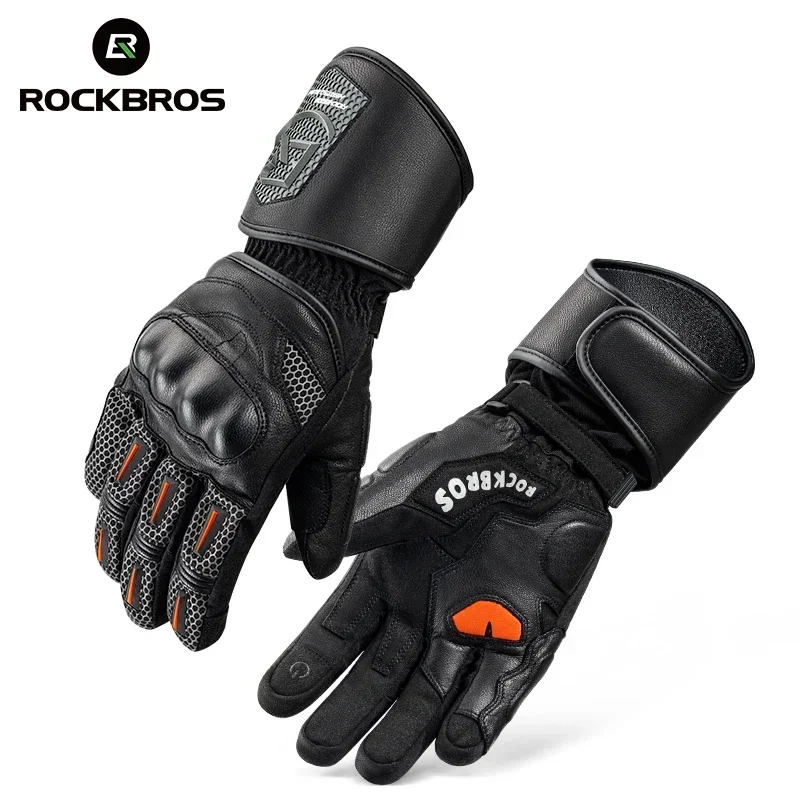 ROCKBROS Winter Gloves Windproof Motorcycle Full Finger Gloves Protective Touch Screen BR Shock-Absorbing Pads Warm Bike Gloves