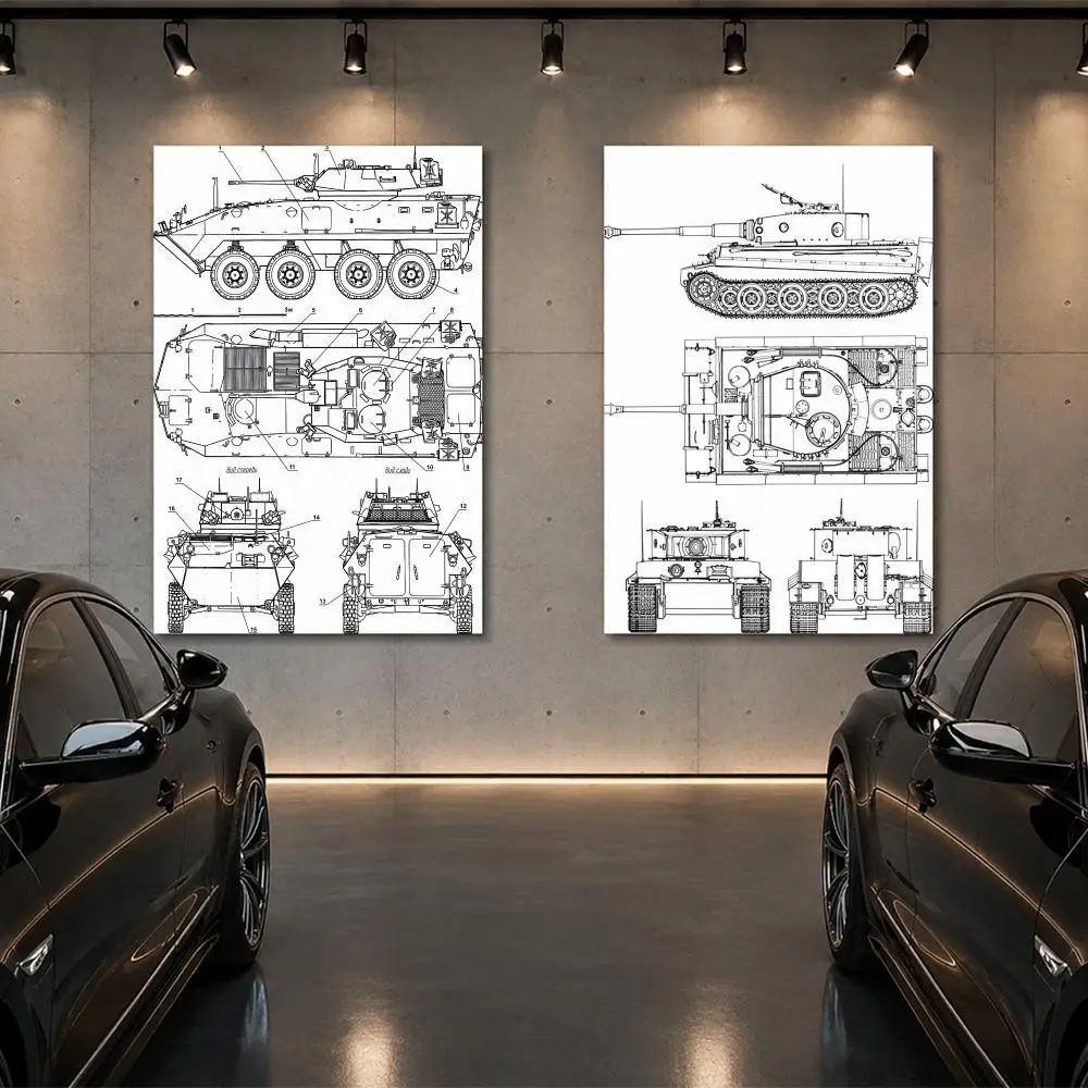 Tank hand drawing art Poster Room Decor Home Wall Art Printing Waterproof Garage BedRoom Posters Gift