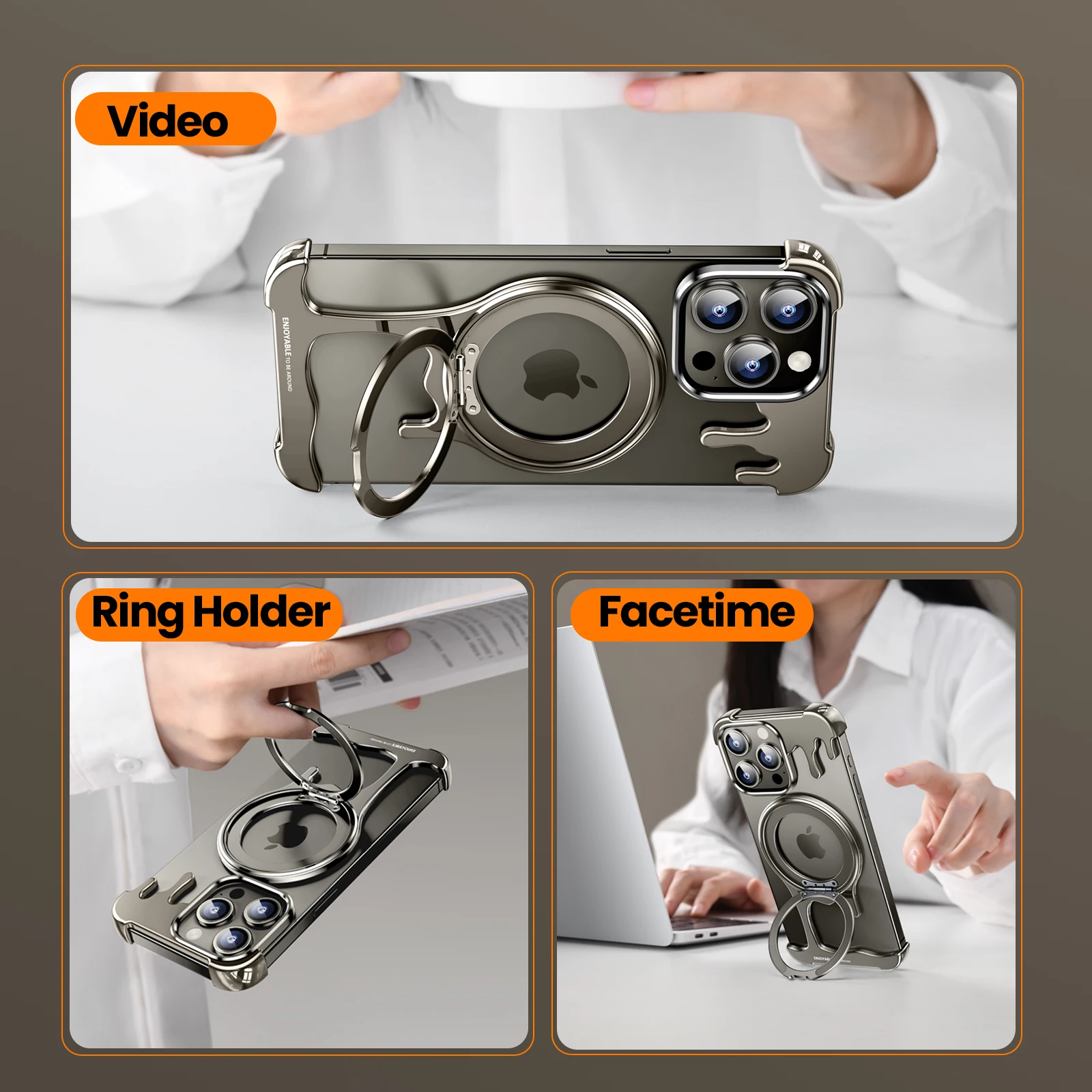 Oatsbasf Magsafe Phone Case for iPhone13/14/15 Pro Max w/360°Rotation Finger Ring Holder Drop-Proof Bumper Cell Protective Cover