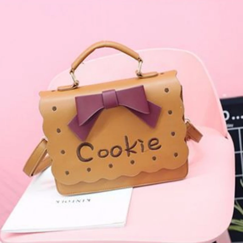 2023 Creative Funny Girl Handbag Embroidery Biscuit Diagonal Package Cartoon Bow Cookie Shoulder Bag Handbag IB083