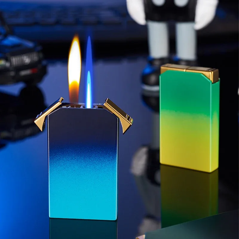 Creative and personalized gradient dual flame lighter metal jet flame windproof open flame lighter cigarette accessories