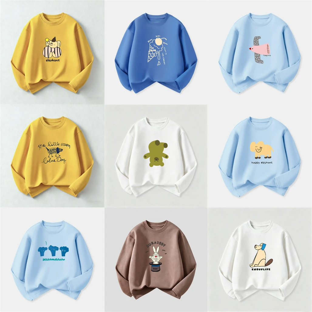 2 3 4 5 6 7Years Old Kids Cartoon Tshirt Round Neck Base Shirt New Design Printing Tees Thin Loose Tops Child Spring Summer Wear