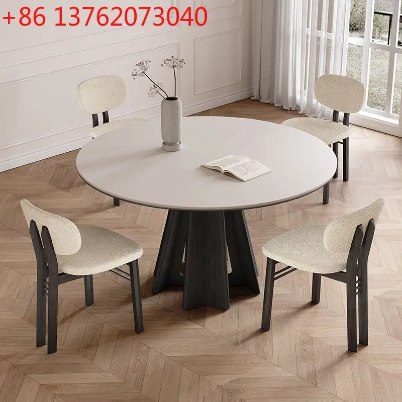 

Обеденный стол из чистой белой каменной плиты, круглый стол, современный простой бытовой стол для маленькой квартиры, французский ретро-стиль