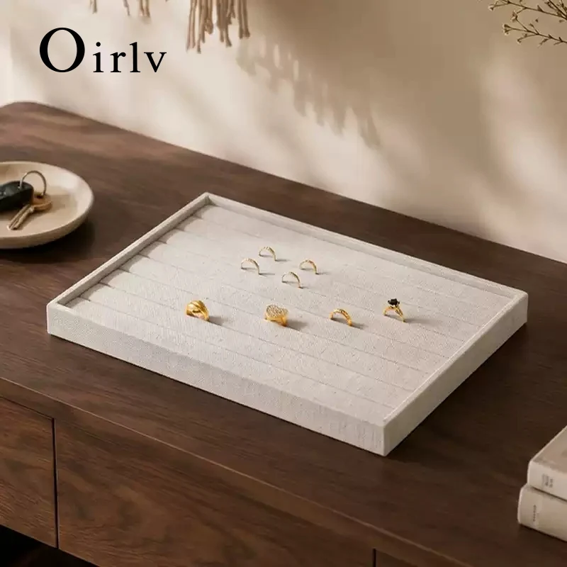 Oirlv Linen Jewelry Storage Case Stackable Multifunction Tray for Drawer Showcase Display Organizer Accessory Display Trays