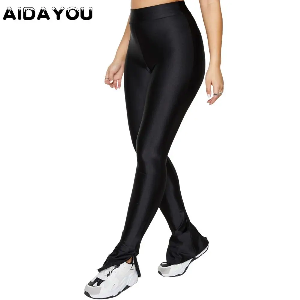 

Shiny Flare Leggings Split for Yoga Women Gym High Waist Stretchy Jegging Tummy Control Shinning Leggin Casual Skinny Pants