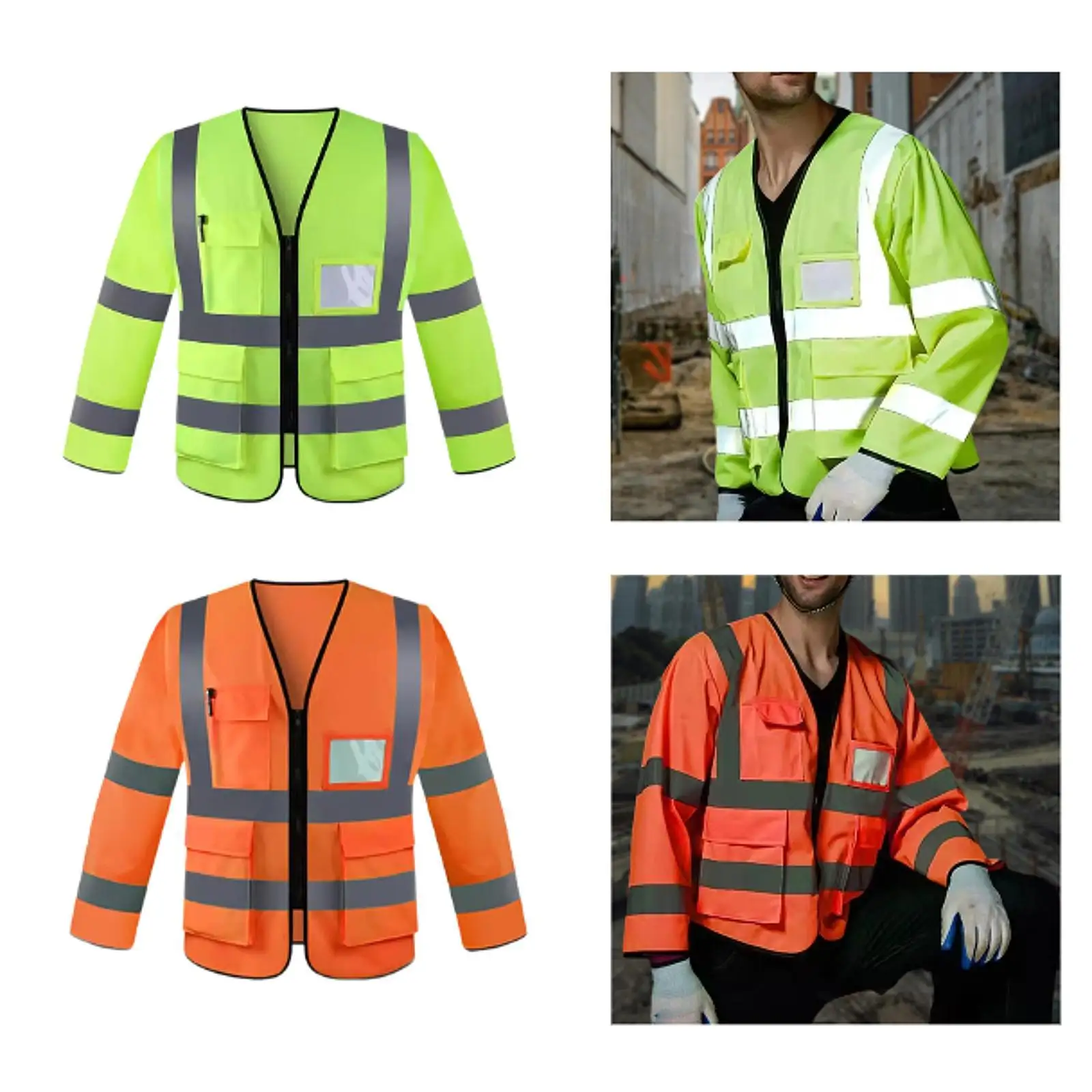 

Reflective Vest with Pockets Long Sleeved Comfortable High Visibility Vest for Security Baggage Handling Contractors Railroad