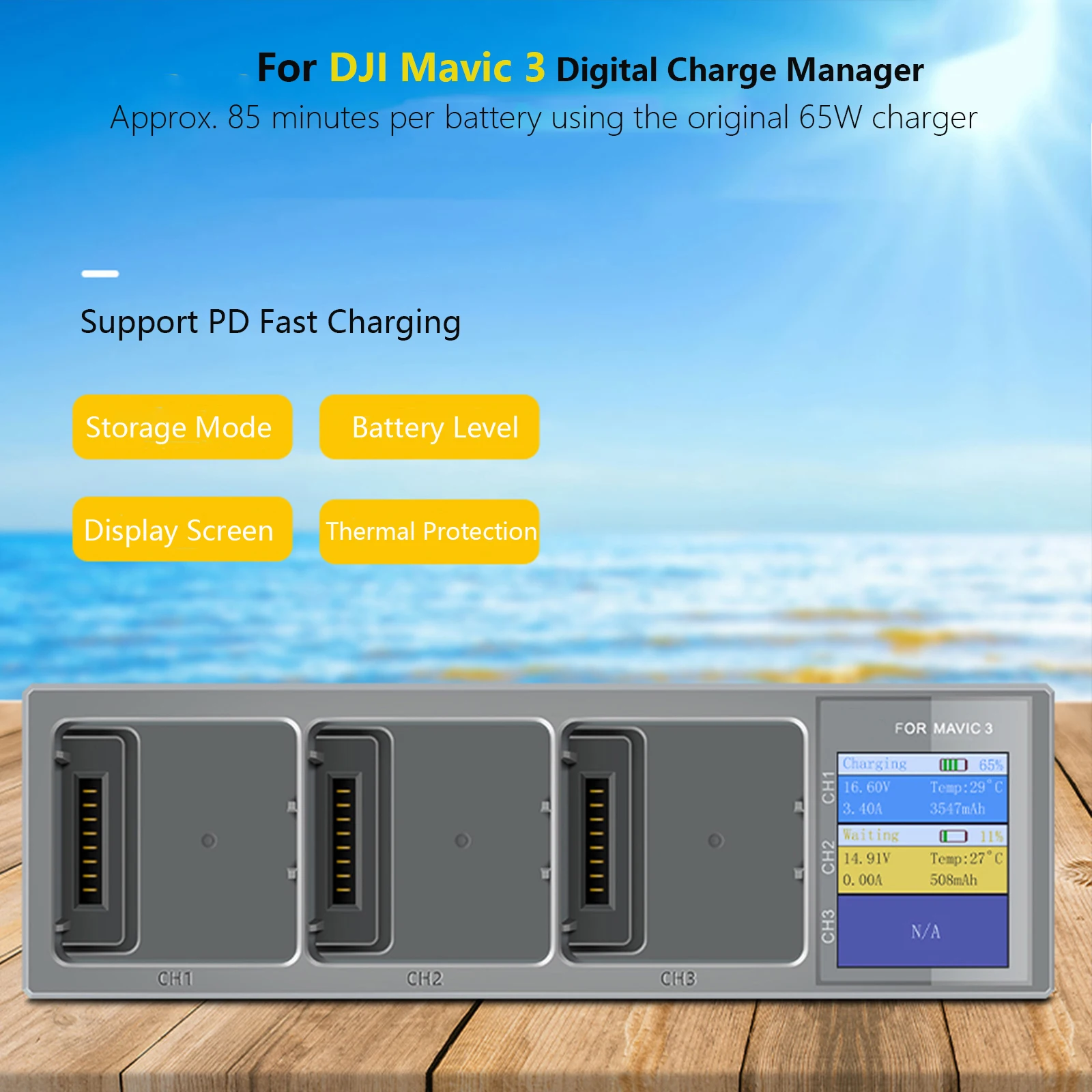 Neuer 3-in-1-Lade-Hub für DJI Mavic 3, Ladegerät mit digitalem Bildschirm, USB-Ladekabel, Drohnenzubehör – Detail 3