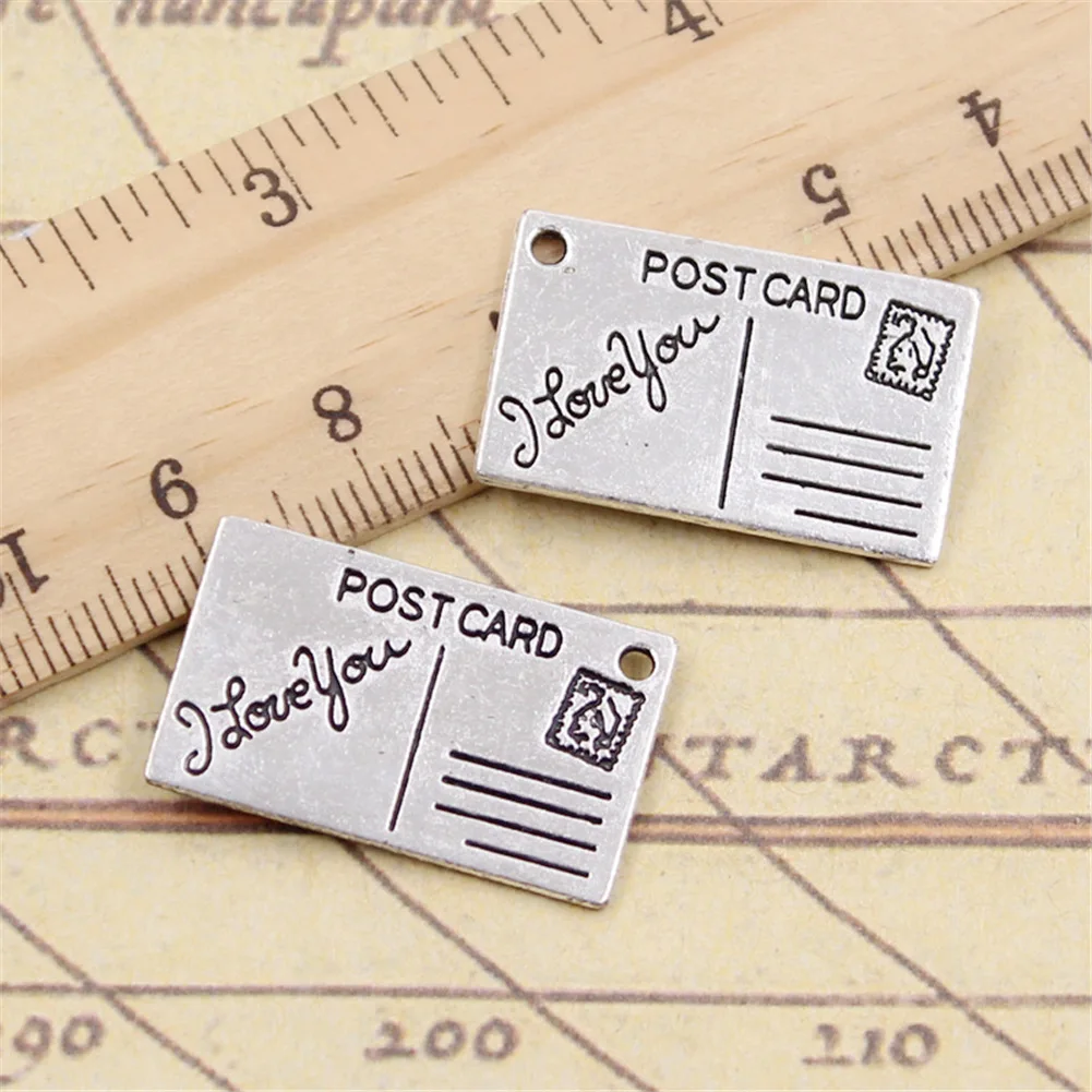 10Pcs/Lot Charms Postcard I Love You 16x26mm Tibetan Silver Color Pendants Antique Jewelry Making DIY Handmade Craft