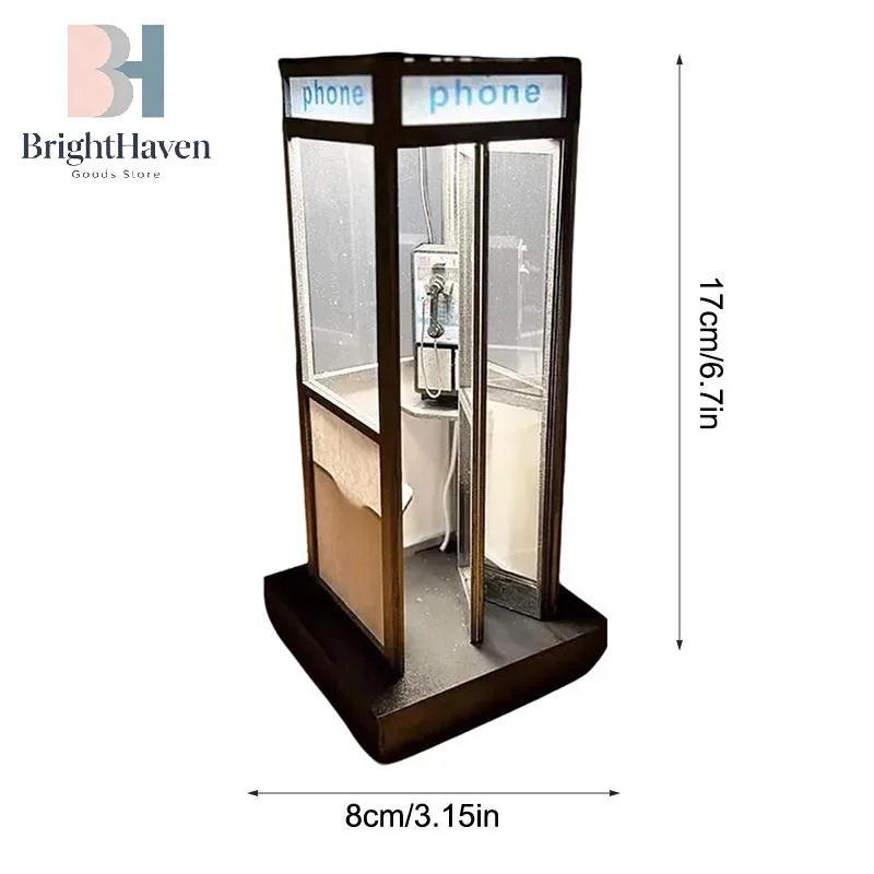 Retro Vintage Tall Phonebooth Lamp, Classic Telephone Booth Table Lamp With Warm LED Light, Phone Box Decorative Night Light B.H view 6