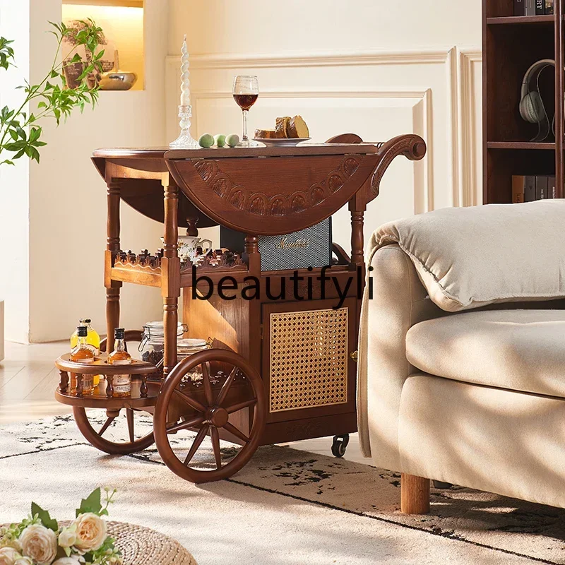 

French retro solid wood cart coffee table antique home removable side table designer creative high sense0420