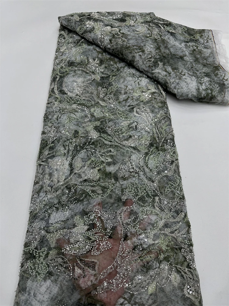 

Hot Sale African Beaded Lace Fabric French Bridal Sequin Lace Fabric 2025 Fashion Nigerian Tulle Lace Fabric Party Dress Sewing