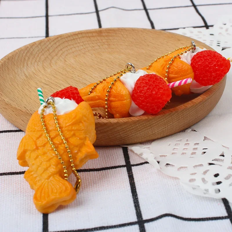 

Small Fish Dried Cake Keychain Simulation Cartoon Fruit Cream Ice Cream Food Toy Model Taiyaki Car Phone Bag Pendant Gift Women