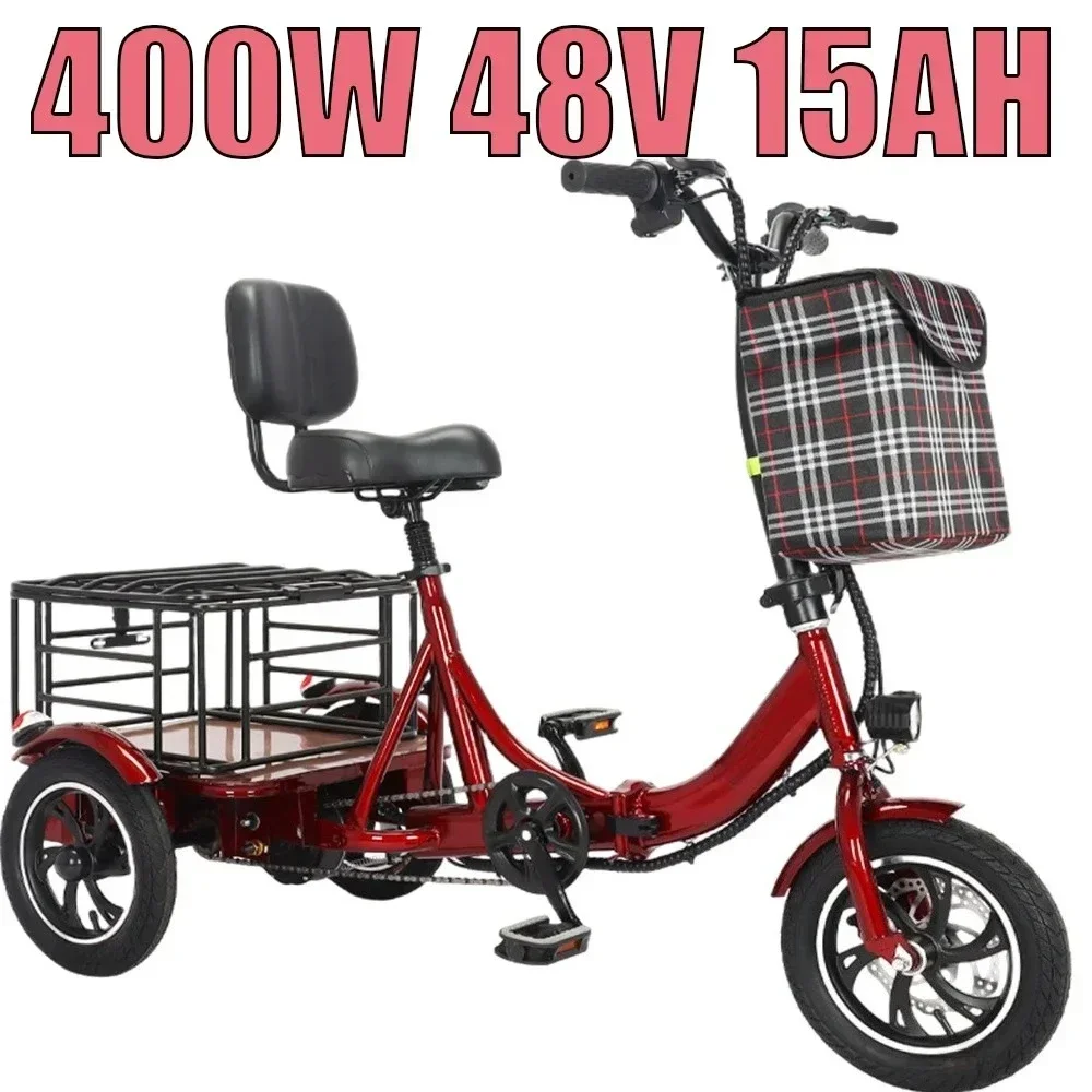 

Folding Electric Tricycle SmallMini Leisure Elderly Electric Bicycle with Basket Cargo Ebike with Removable Large Storage Basket