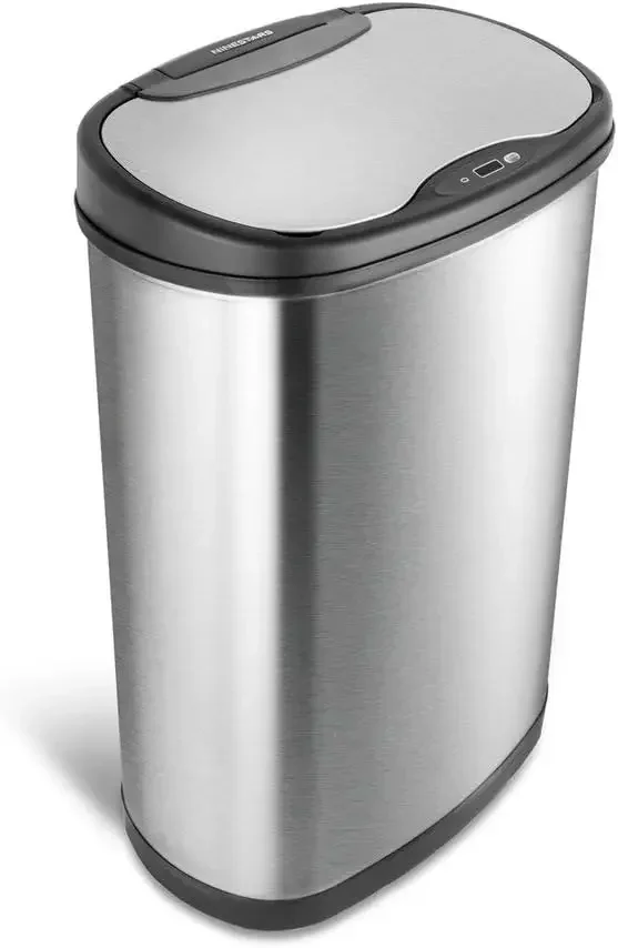 13 Gallon Oval Automatic Trash Can, 50L Touchless Motion Sensor Garbage Can with Odor-Sealing Lid & One-Touch Manual Mode, Silve