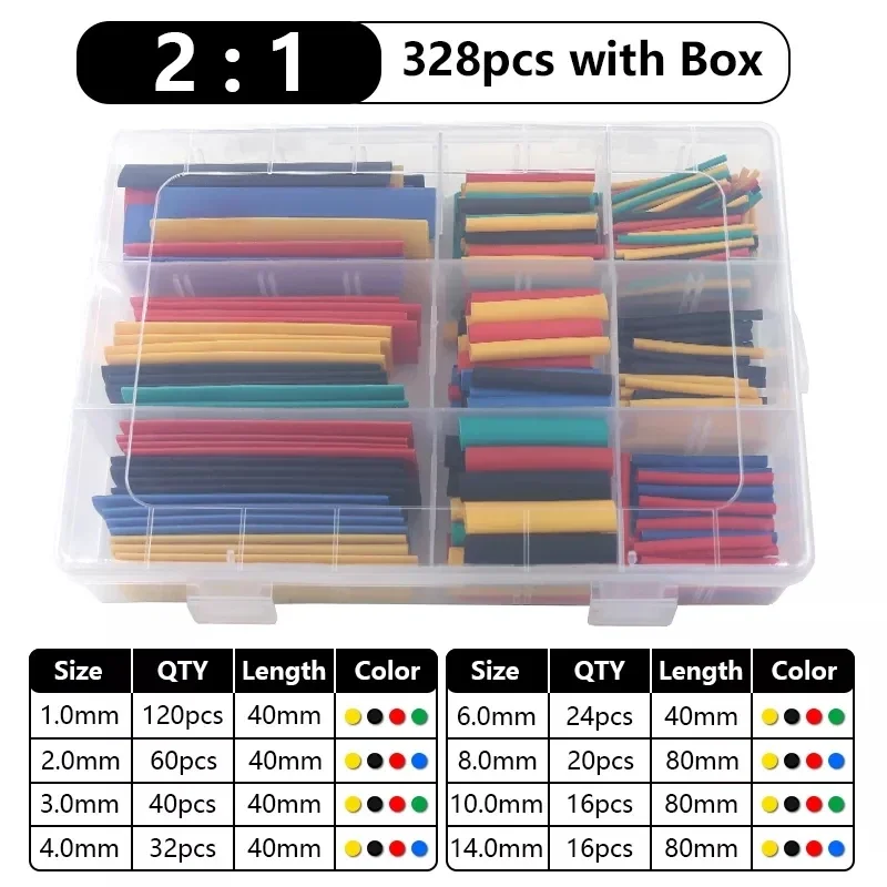 127-750pcs Heat-shrink Tubing Thermoresistant Tube Heat Shrink Wrapping Kit Electrical Connection Wire Cable Insulation Sleeving