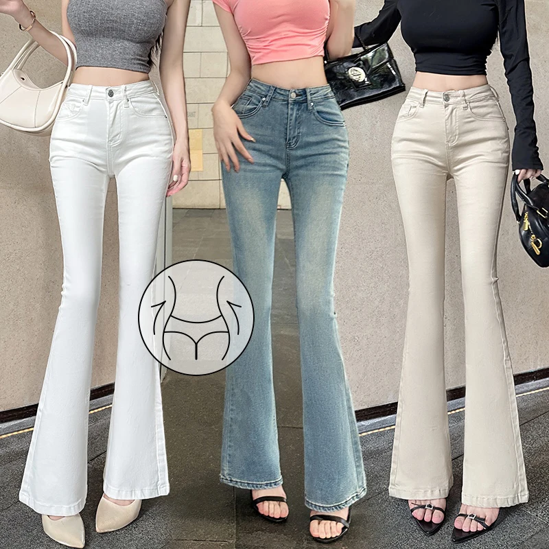 Slim Fit High Waist Schlaghose Lange Hose Frühjahr Neuer Stil Figurformend Lange Beine Baumwolle-Polyester-Mischung