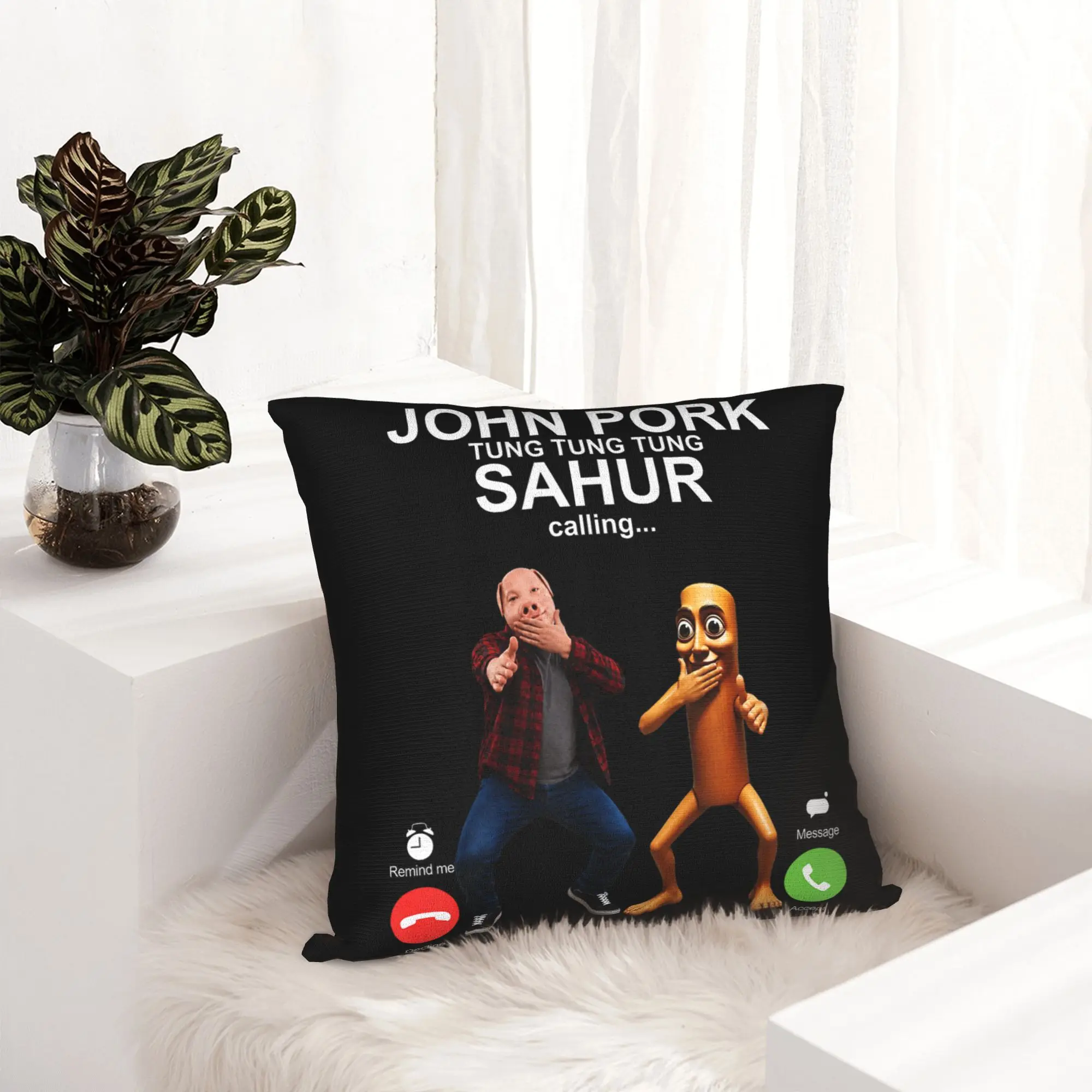 John Pork and Tung Tung Tung Sahur is Calling Scuba Dance Pillowcase Double-sided Printing Cushion Cover Throw Pillow Case Cover