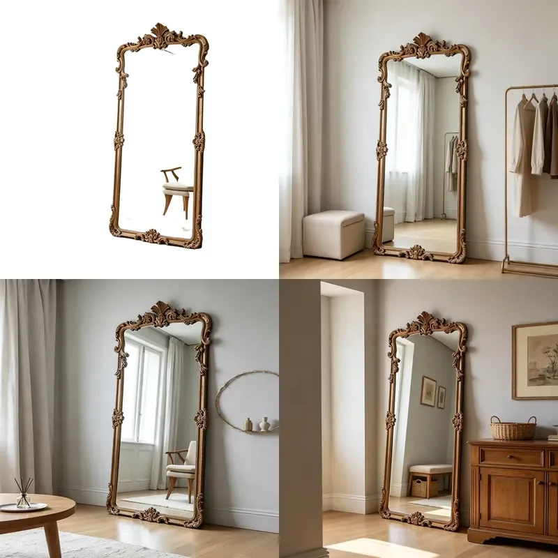 European Retro Court Style Carved Full Length Mirror Classical Home Living Room Atmospheric Full Body Mirror Cloakroom