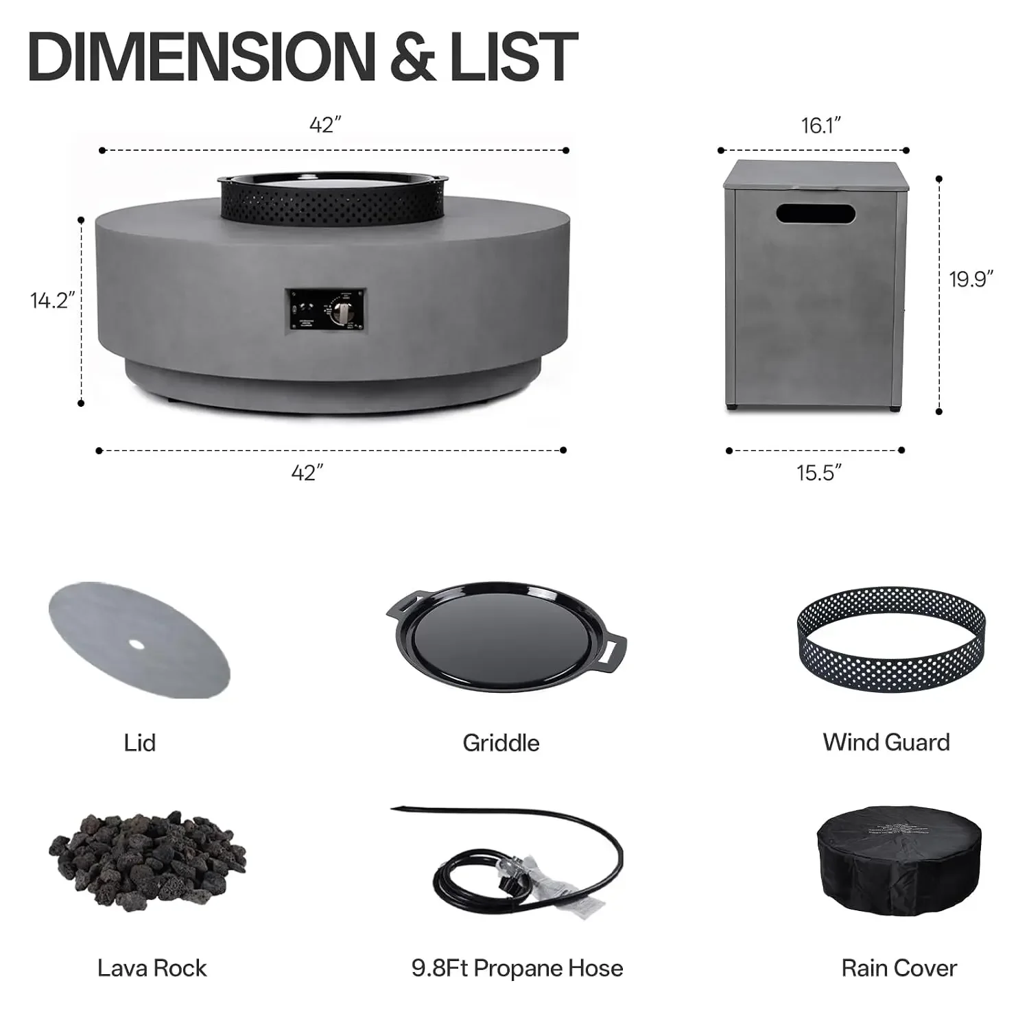 Gas Fire Pits for Outside Patio, 42 Inch 3-PC Propane Fire Pit Table, Customized