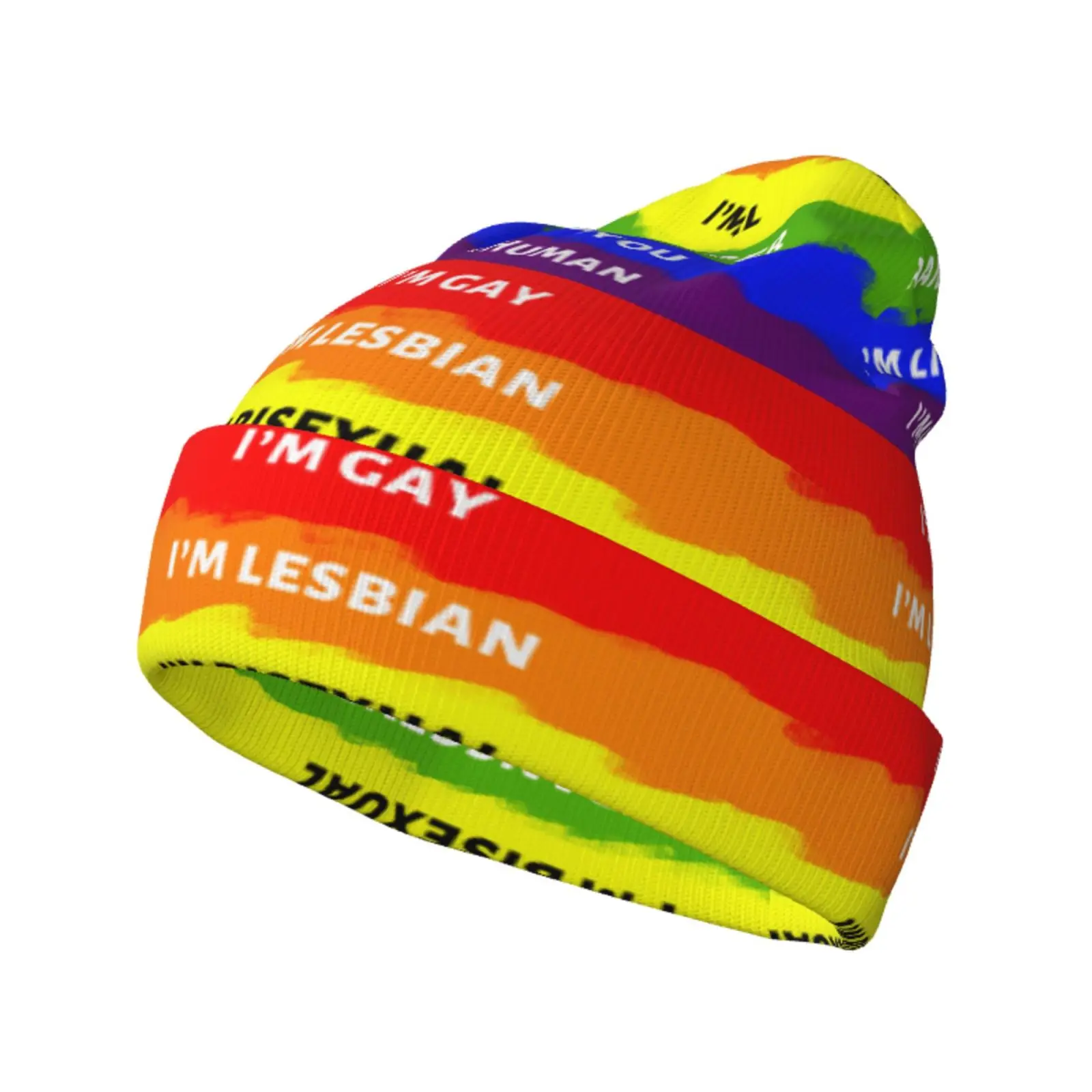 Custom Rainbow Beanie Gay Pride Printed Knit Hat Personalized LGBTQ Graphic Slouchy Cap Winter Warm Skullies