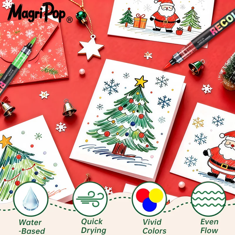 علامات طلاء أكريليك احترافية 48 لونًا، طرف فرشاة، أقلام سائلة مباشرة للقماش والصخور والخشب والبيض والهدايا للبالغين والأطفال والفنانين